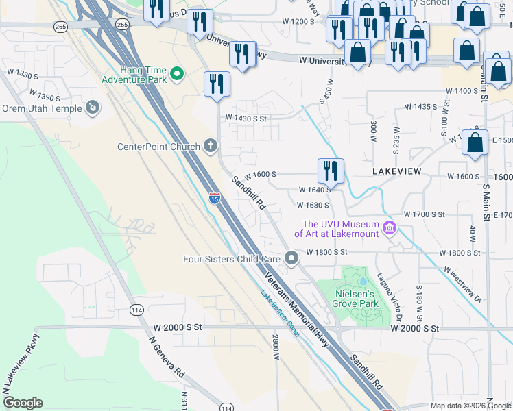 map of restaurants, bars, coffee shops, grocery stores, and more near in Orem