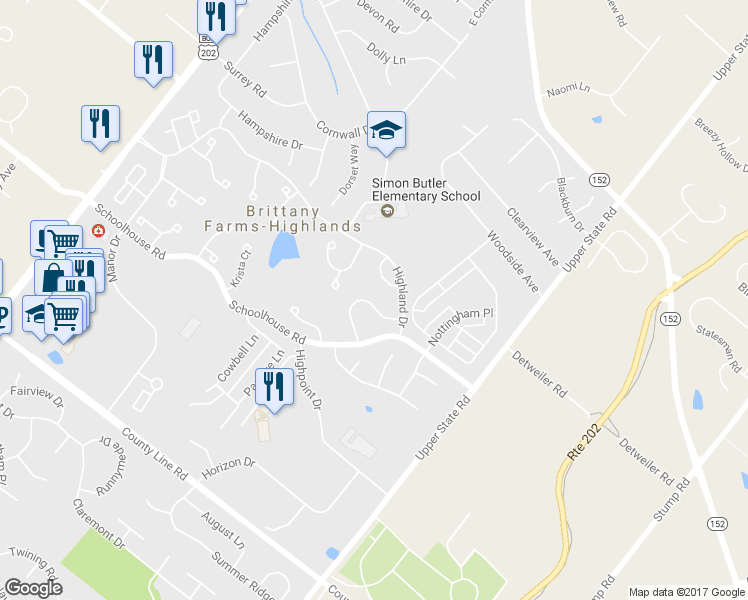 map of restaurants, bars, coffee shops, grocery stores, and more near 262 Prince William Way in Chalfont