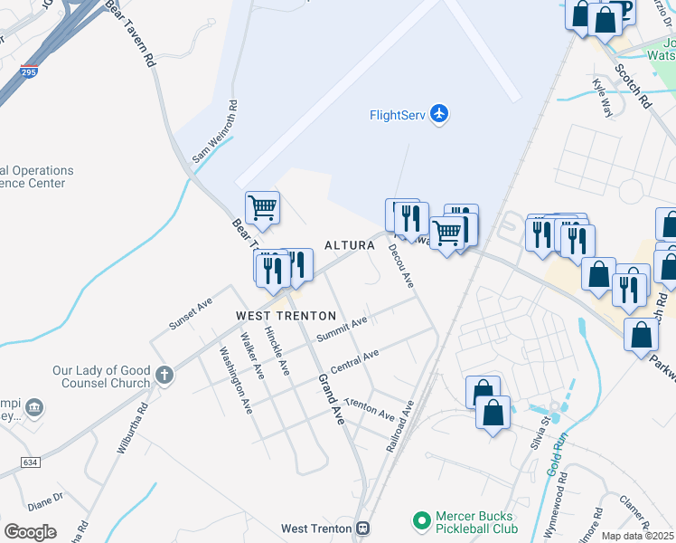 map of restaurants, bars, coffee shops, grocery stores, and more near 29 West Upper Ferry Road in Trenton