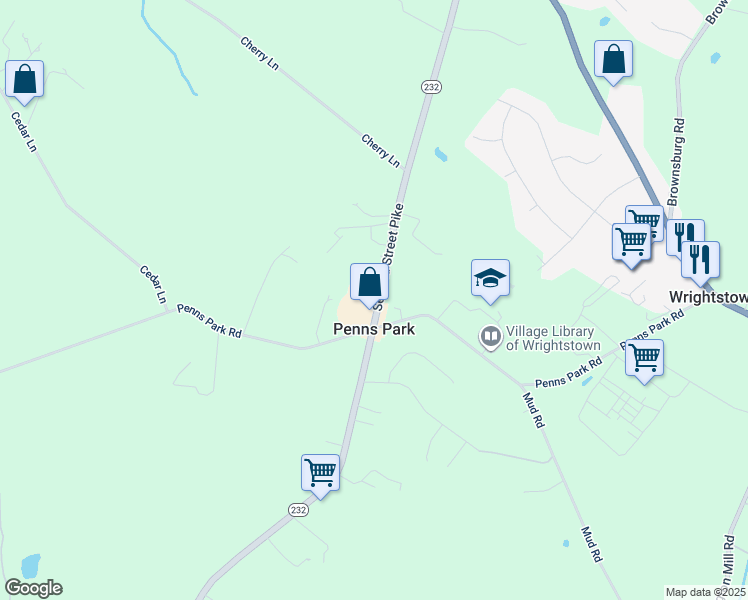 map of restaurants, bars, coffee shops, grocery stores, and more near 2336 2nd Street Pike in Newtown