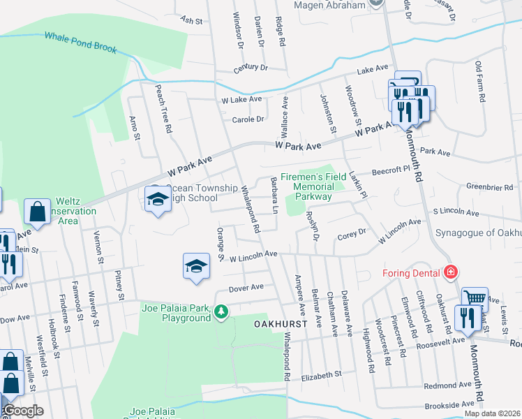 map of restaurants, bars, coffee shops, grocery stores, and more near 2 Barbara Lane in Monmouth County