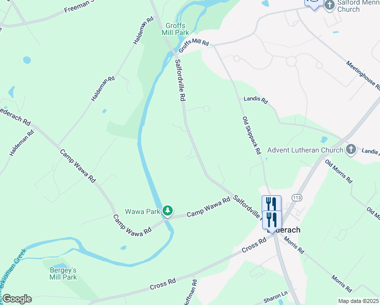 map of restaurants, bars, coffee shops, grocery stores, and more near 629 Salfordville Road in Harleysville