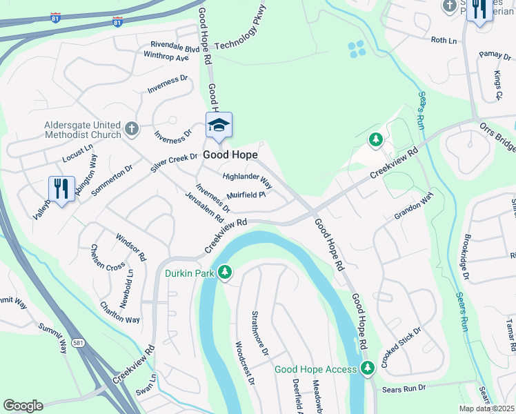 map of restaurants, bars, coffee shops, grocery stores, and more near 5016 Inverness Drive in Mechanicsburg