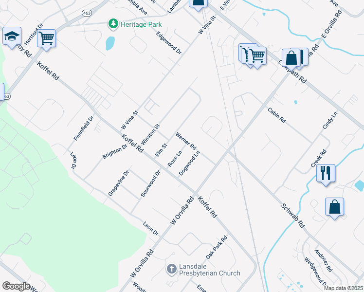 map of restaurants, bars, coffee shops, grocery stores, and more near 917 Rose Lane in Hatfield