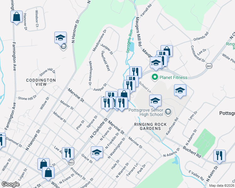 map of restaurants, bars, coffee shops, grocery stores, and more near 282 Glendale Avenue in Pottstown