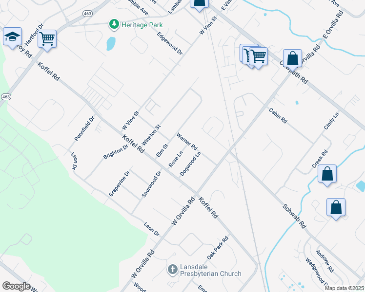 map of restaurants, bars, coffee shops, grocery stores, and more near 917 Rose Lane in Hatfield