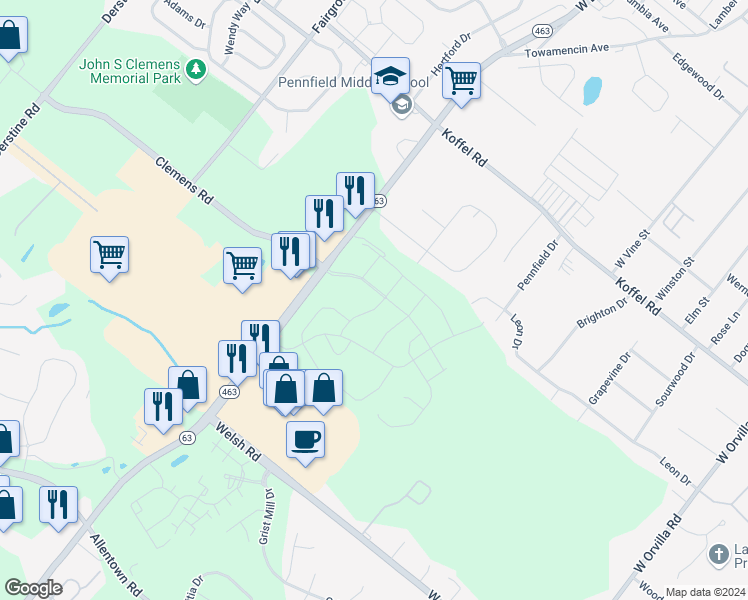 map of restaurants, bars, coffee shops, grocery stores, and more near 491 Forty Foot Road in Hatfield