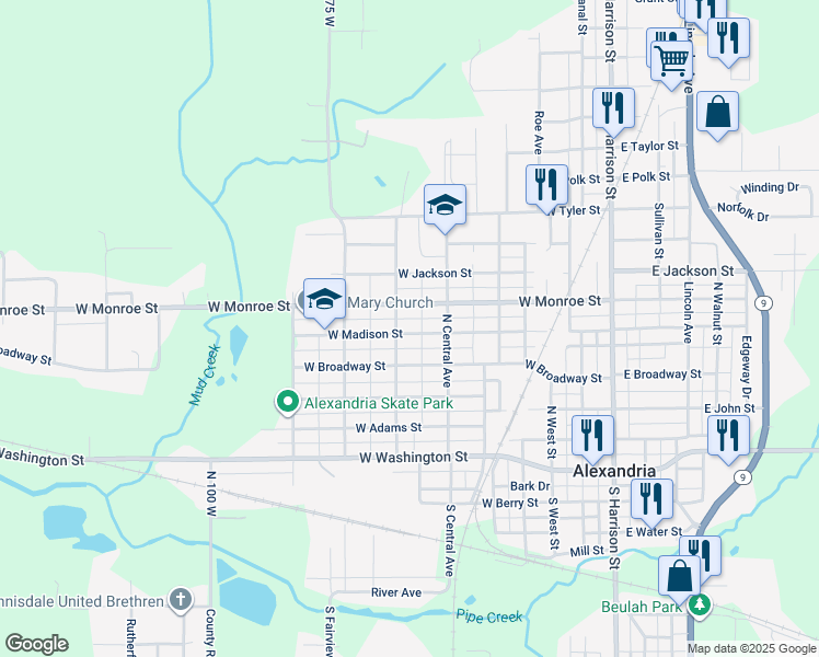 map of restaurants, bars, coffee shops, grocery stores, and more near 620 West Madison Street in Alexandria