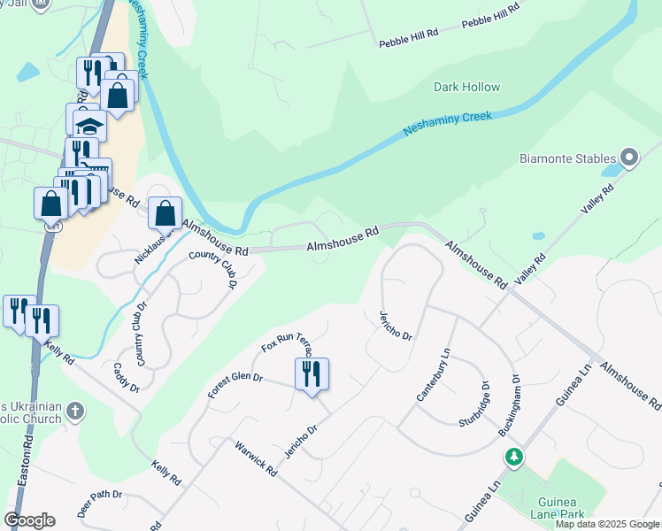 map of restaurants, bars, coffee shops, grocery stores, and more near 2004 Par Drive in Doylestown