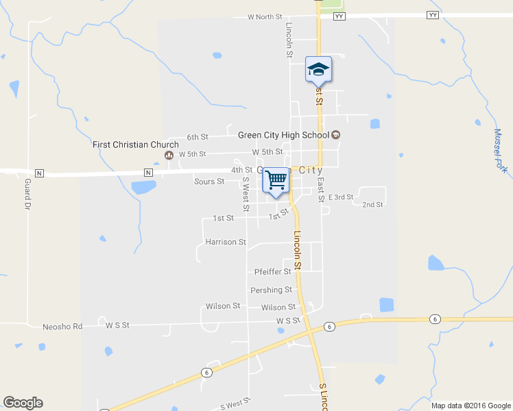 map of restaurants, bars, coffee shops, grocery stores, and more near 6 Grant Street in Green City