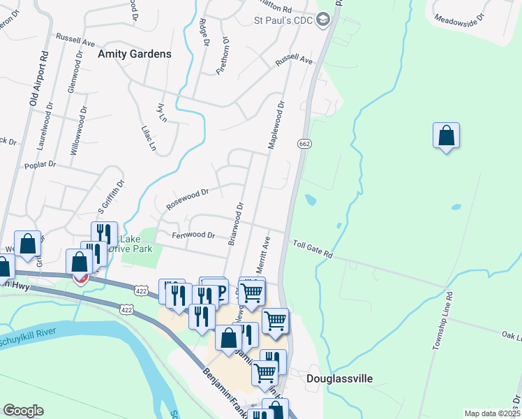 map of restaurants, bars, coffee shops, grocery stores, and more near 209 Maplewood Drive in Douglassville