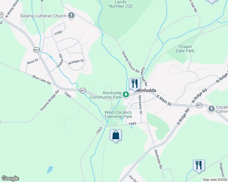 map of restaurants, bars, coffee shops, grocery stores, and more near 10 Creek Rd in Reinholds