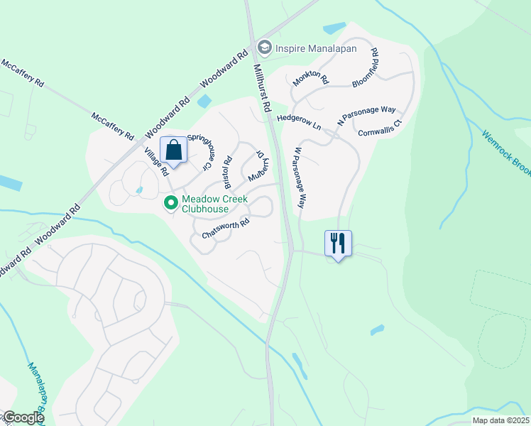 map of restaurants, bars, coffee shops, grocery stores, and more near 60 Demarest Drive in Manalapan Township