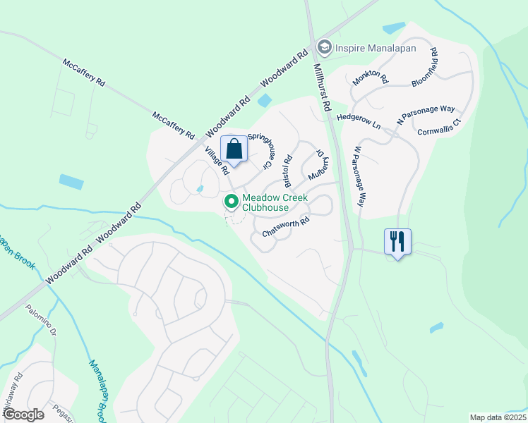 map of restaurants, bars, coffee shops, grocery stores, and more near 18 Buckingham Drive in Manalapan Township