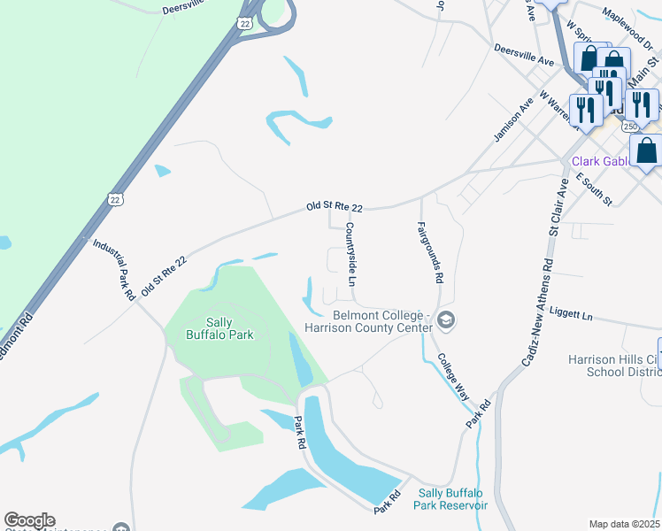 map of restaurants, bars, coffee shops, grocery stores, and more near 600 Countryside Lane in Cadiz
