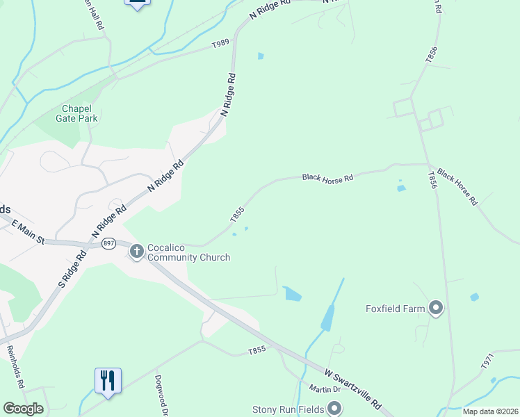 map of restaurants, bars, coffee shops, grocery stores, and more near 235 Black Horse Road in Reinholds