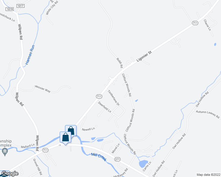 map of restaurants, bars, coffee shops, grocery stores, and more near 3945 Pennsylvania 711 in Ligonier