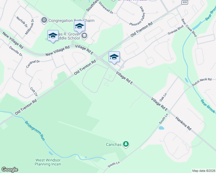 map of restaurants, bars, coffee shops, grocery stores, and more near 202 Rousillon Court in West Windsor Township