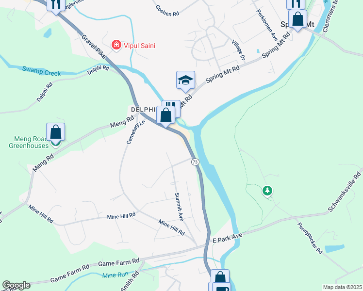 map of restaurants, bars, coffee shops, grocery stores, and more near 1011 Main Street in Schwenksville