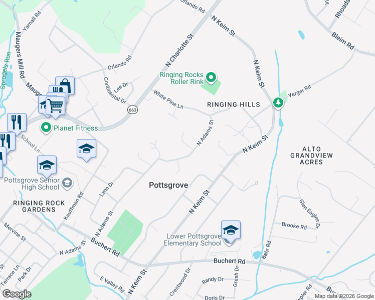 map of restaurants, bars, coffee shops, grocery stores, and more near 777 Centennial Court in Pottstown