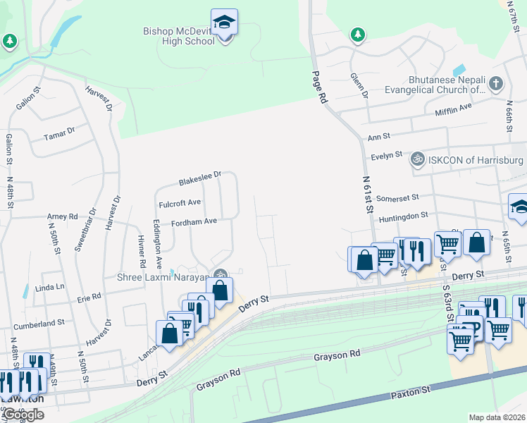 map of restaurants, bars, coffee shops, grocery stores, and more near 313 Lincoln Avenue in Harrisburg