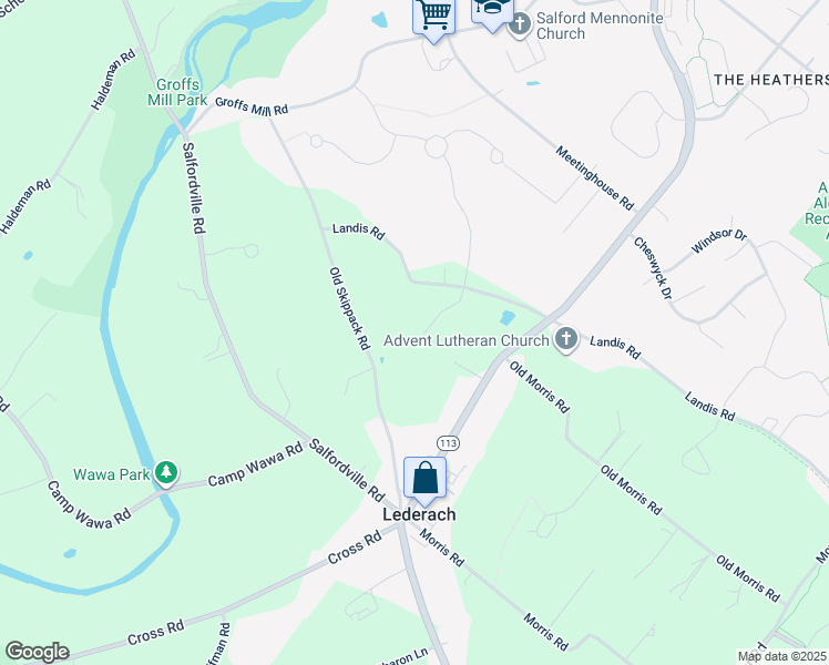 map of restaurants, bars, coffee shops, grocery stores, and more near 540 Landis Road in Harleysville