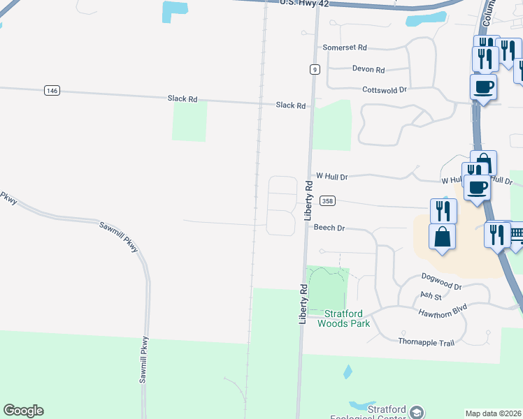 map of restaurants, bars, coffee shops, grocery stores, and more near 136 Bricknell Way in Delaware