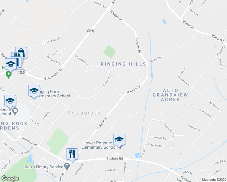 map of restaurants, bars, coffee shops, grocery stores, and more near 1685 North Keim Street in Pottstown