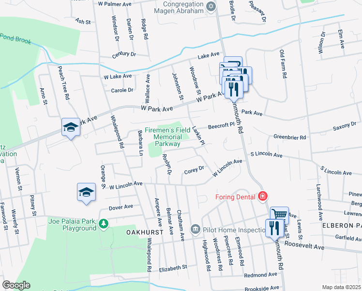 map of restaurants, bars, coffee shops, grocery stores, and more near 15 Roslyn Drive in Monmouth County