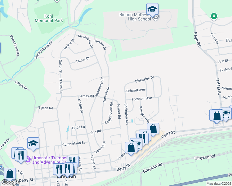 map of restaurants, bars, coffee shops, grocery stores, and more near 537 Springhouse Court in Harrisburg