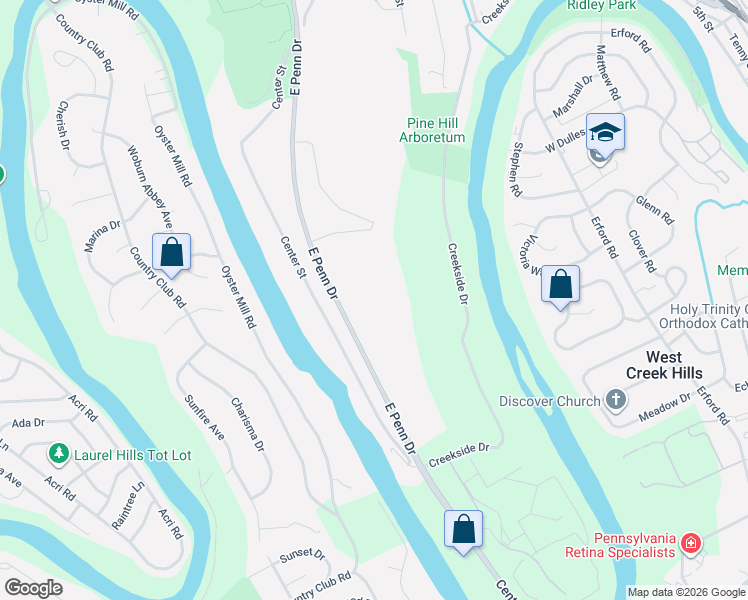 map of restaurants, bars, coffee shops, grocery stores, and more near East Penn Drive in Enola