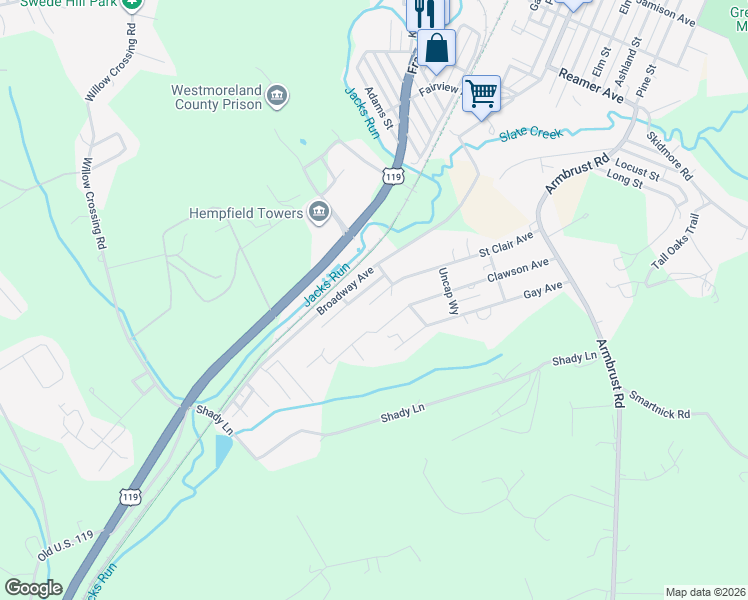 map of restaurants, bars, coffee shops, grocery stores, and more near 2009 Furlong Street in Greensburg