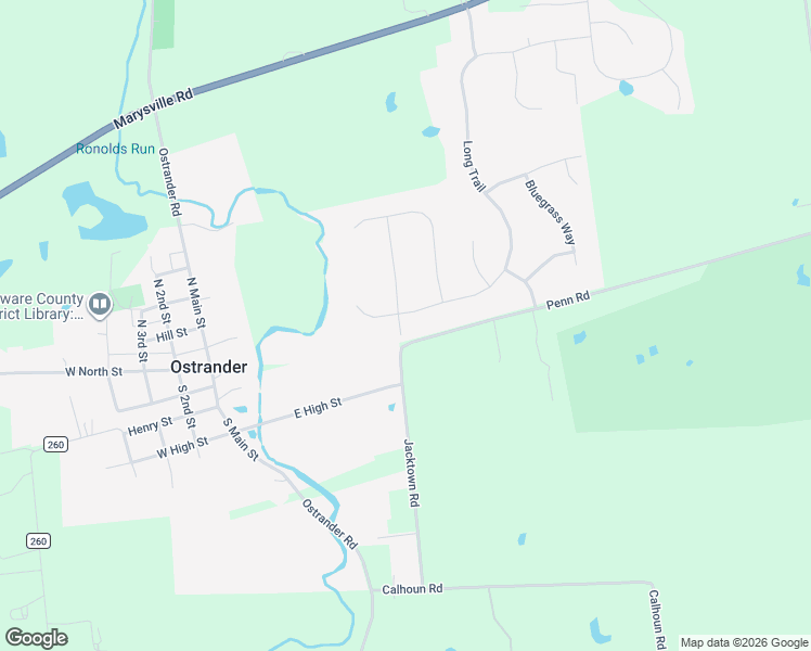 map of restaurants, bars, coffee shops, grocery stores, and more near 170 Long Trail in Ostrander
