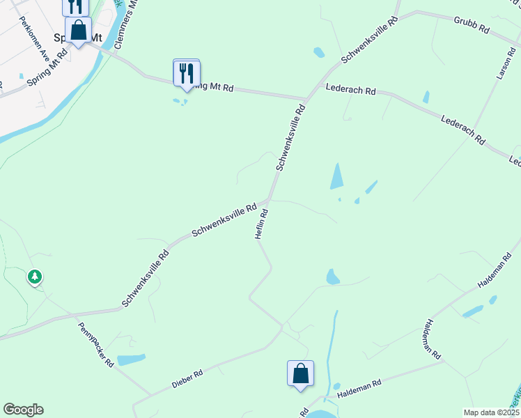 map of restaurants, bars, coffee shops, grocery stores, and more near 641 Heflin Road in Schwenksville
