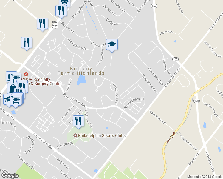 map of restaurants, bars, coffee shops, grocery stores, and more near 241 Loch Alsh Drive in Chalfont