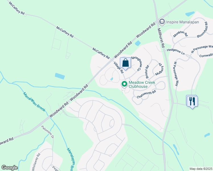 map of restaurants, bars, coffee shops, grocery stores, and more near 52 Fells Drive in Manalapan Township