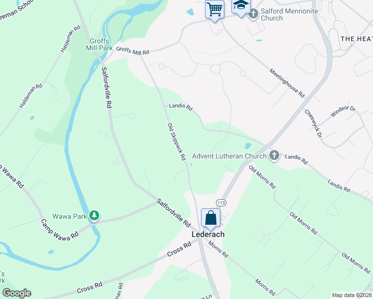 map of restaurants, bars, coffee shops, grocery stores, and more near 571 Old Skippack Road in Montgomery County