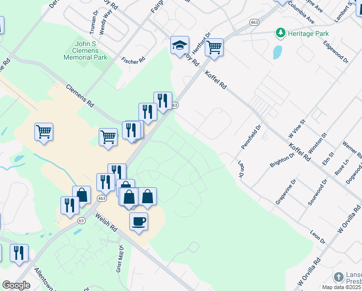 map of restaurants, bars, coffee shops, grocery stores, and more near 1095 Owen Lane in Hatfield