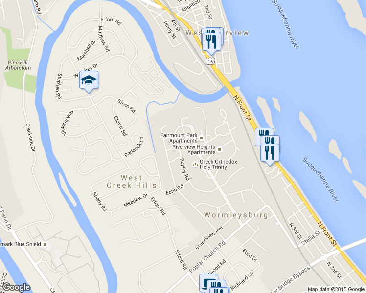 map of restaurants, bars, coffee shops, grocery stores, and more near 1001 Rupley Road in Camp Hill