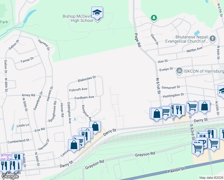 map of restaurants, bars, coffee shops, grocery stores, and more near 313 Lincoln Ave in Harrisburg