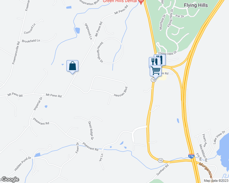 map of restaurants, bars, coffee shops, grocery stores, and more near 11 Hessian Boulevard in Reading