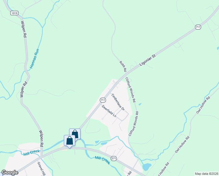map of restaurants, bars, coffee shops, grocery stores, and more near 3945 Pennsylvania 711 in Ligonier