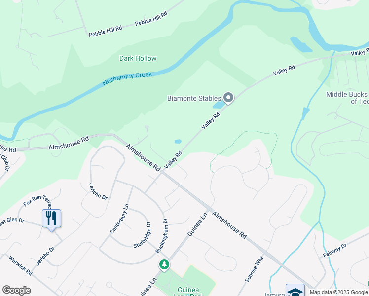map of restaurants, bars, coffee shops, grocery stores, and more near 2271 Valley Road in Jamison