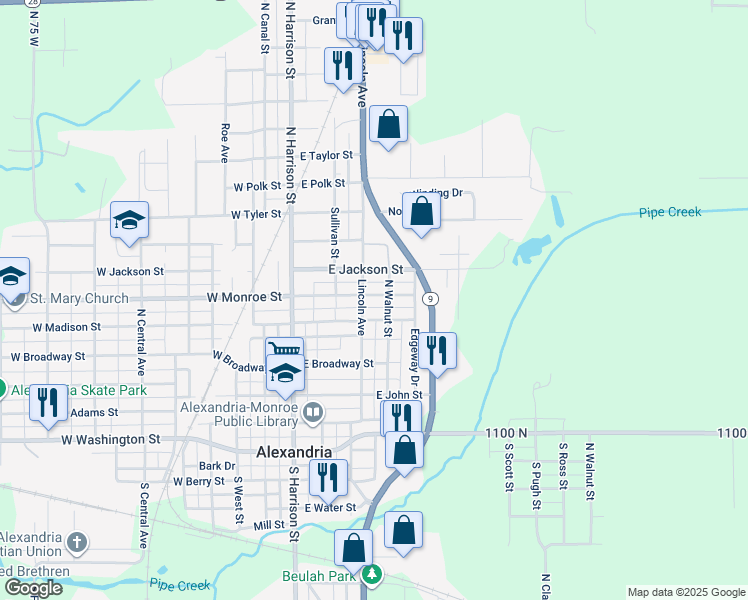 map of restaurants, bars, coffee shops, grocery stores, and more near 305 East Monroe Street in Alexandria
