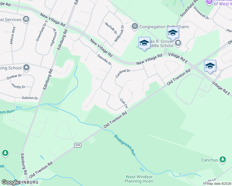 map of restaurants, bars, coffee shops, grocery stores, and more near 81 Danville Drive in West Windsor Township