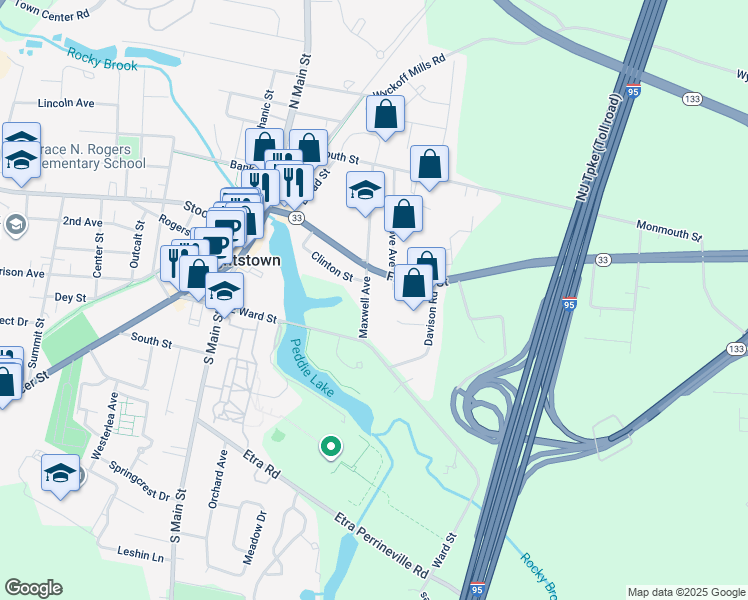 map of restaurants, bars, coffee shops, grocery stores, and more near 214 Maxwell Avenue in Hightstown