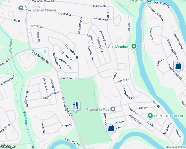 map of restaurants, bars, coffee shops, grocery stores, and more near 3620 Golfview Drive in Mechanicsburg