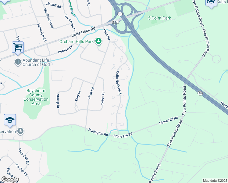 map of restaurants, bars, coffee shops, grocery stores, and more near 8 Nicholson Key in Colts Neck