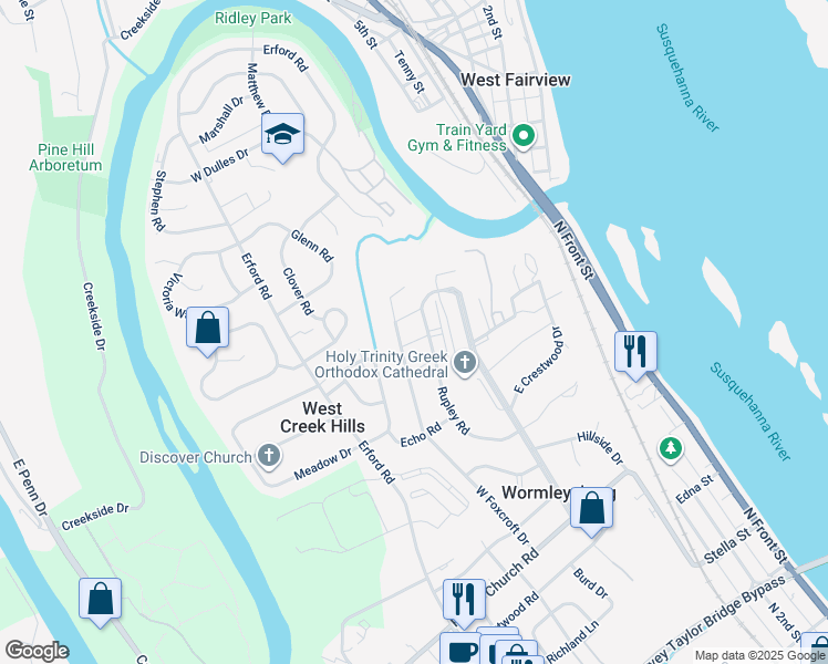 map of restaurants, bars, coffee shops, grocery stores, and more near 517 Kevin Court in Camp Hill