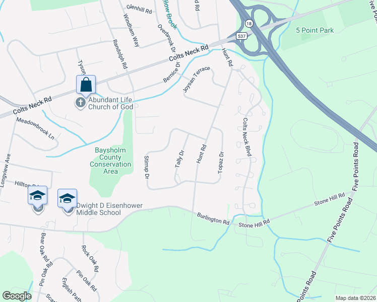 map of restaurants, bars, coffee shops, grocery stores, and more near 92 Tally Drive in Freehold